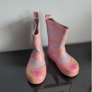 KIDORABLE PINK BALLET SLIPPER RAINBOOTS RAIN BOOTS TODDLER GIRLS ROSES SIZE 5